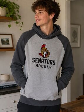 Ottawa Senators NHL Hockey Raglan Hoodie Grey Charcoal Youth XL Ladies Small Fan